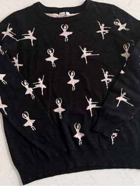 Simons Black Sweater with Pale Pink Ballerina Motif